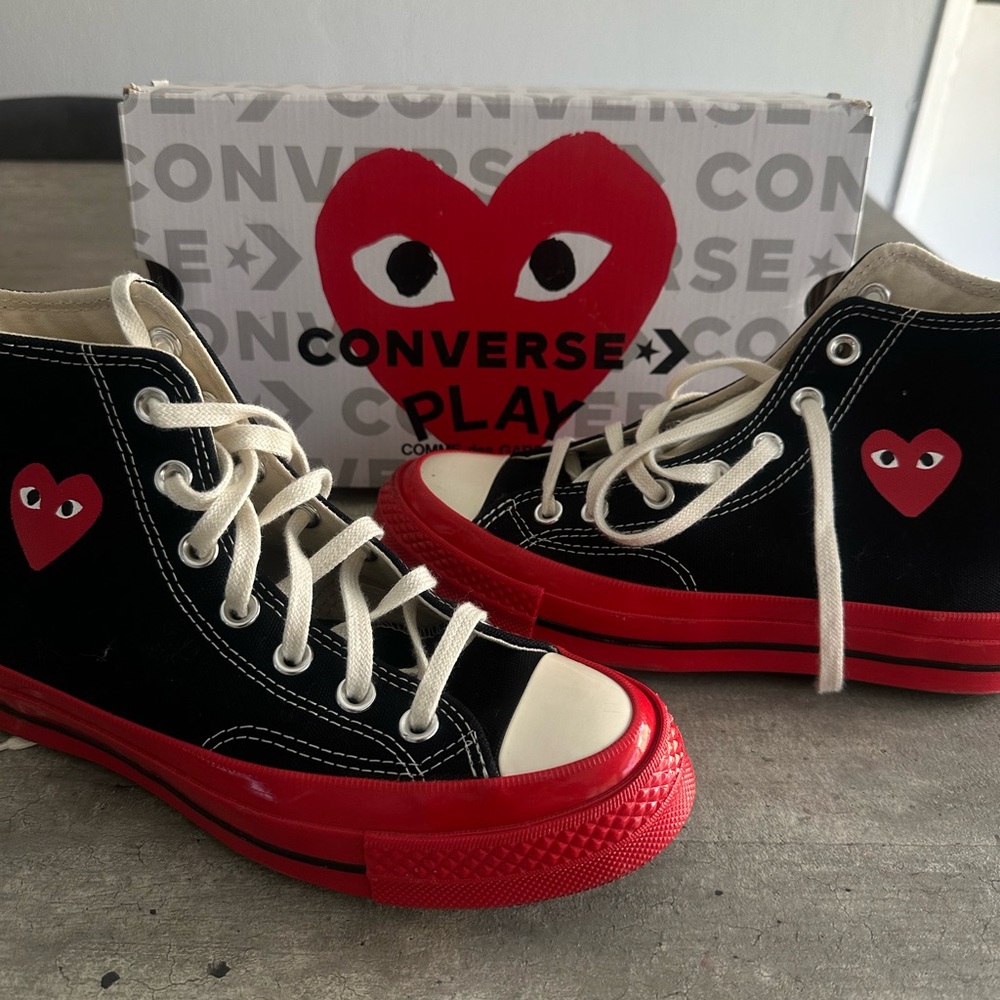 Converse Comme des Garcons Black and Red High-Top Sneakers